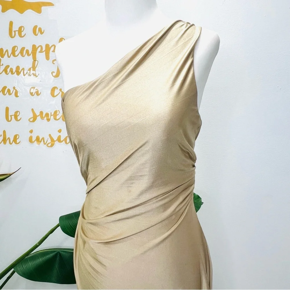 DELFI COLLECTIVE Solie Dress Pleated One Shoulder Champagne Gold Size XS - Picture 5 of 16